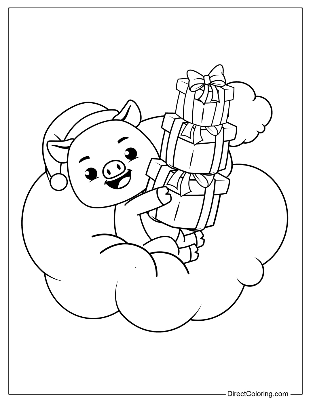 Pig Holding Presents in The Clouds Coloring